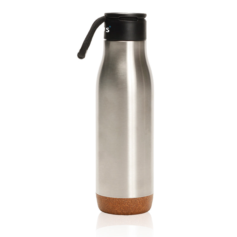 בקבוק תרמי איכותי מנירוסטה 550 מ"ל חבל נשיאה כסוף