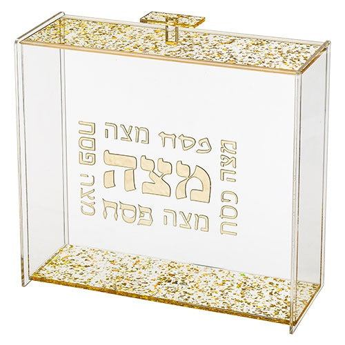 כלי למצה מפרספקס שקוף נצנצים זהב
