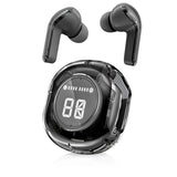 אוזניות בלוטוס שקופות עם תיבת טעינה חכמה שחור