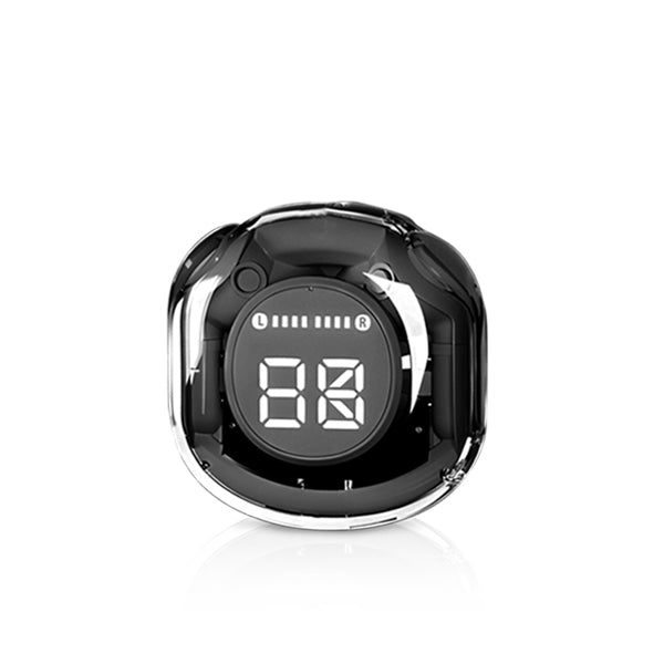 אוזניות בלוטוס שקופות עם תיבת טעינה חכמה סגור שחור