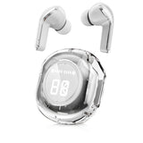 אוזניות בלוטוס שקופות עם תיבת טעינה חכמה לבן