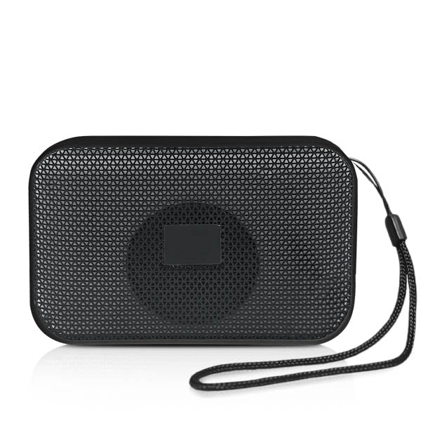 רמקול בלוטוס קומפקטי עם מעמד לטלפון חכם שחור