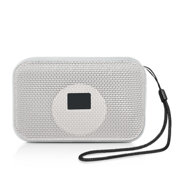 רמקול בלוטוס קומפקטי עם מעמד לטלפון חכם לבן