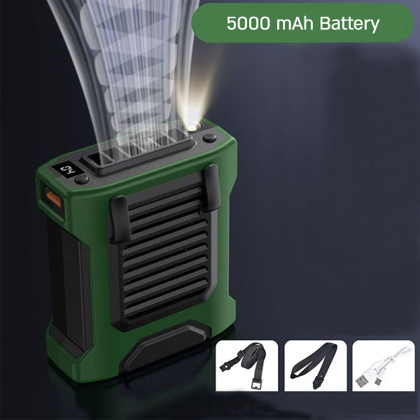 מאוורר גוף בשילוב מטען ופנס עוצמתי נייד 5,000 mAh