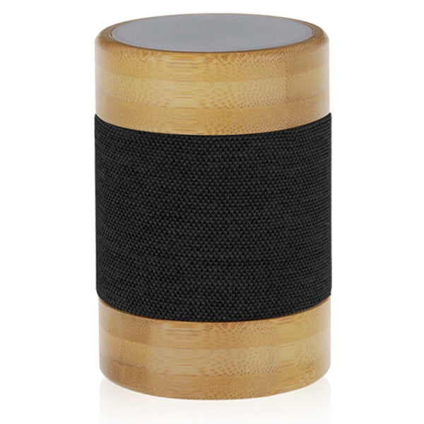 רמקול בלוטוס עם תאורת LED מבמבוק טבעי בשילוב אריג שחור