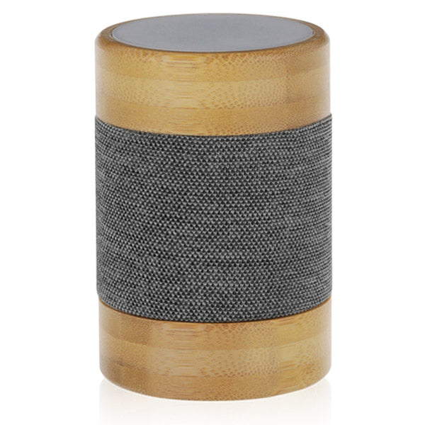 רמקול בלוטוס עם תאורת LED מבמבוק טבעי בשילוב אריג אפור