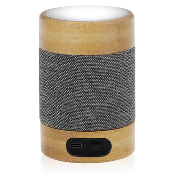 רמקול בלוטוס עם תאורת LED מבמבוק טבעי בשילוב אריג עם אור