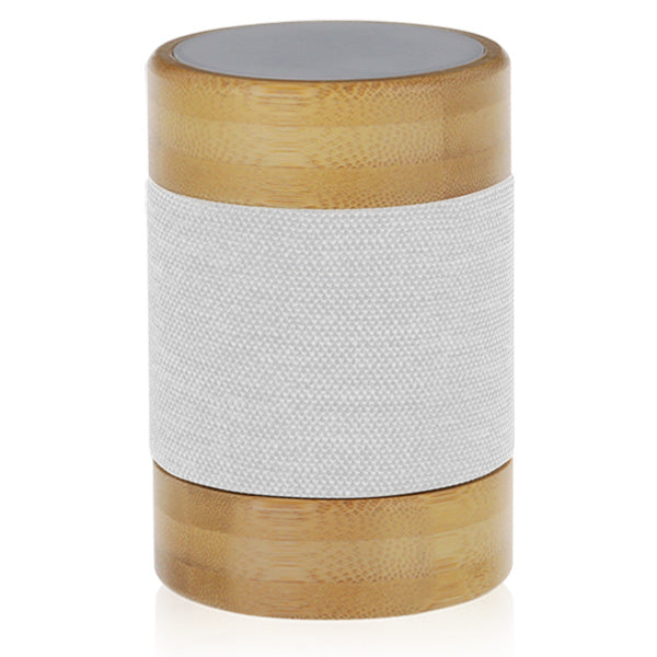 רמקול בלוטוס עם תאורת LED מבמבוק טבעי בשילוב אריג לבן