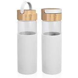 בקבוק זכוכית 500 מ"ל בשילוב סיליקון עם מכסה במבוק - לבן