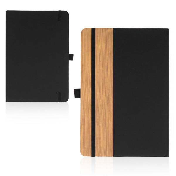 מחברת A5 כריכה קשה בעיצוב במבוק בשילוב דמוי עור - שחור 