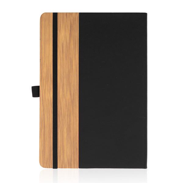 מחברת A5 כריכה קשה בעיצוב במבוק בשילוב דמוי עור - שחור