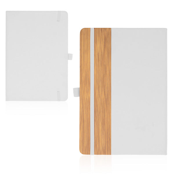 מחברת A5 כריכה קשה בעיצוב במבוק בשילוב דמוי עור - לבן