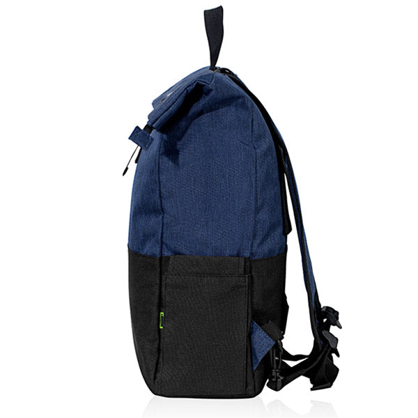 תיק גב אקולוגי מעוצב למחשב נייד - מבט מהצד כחול