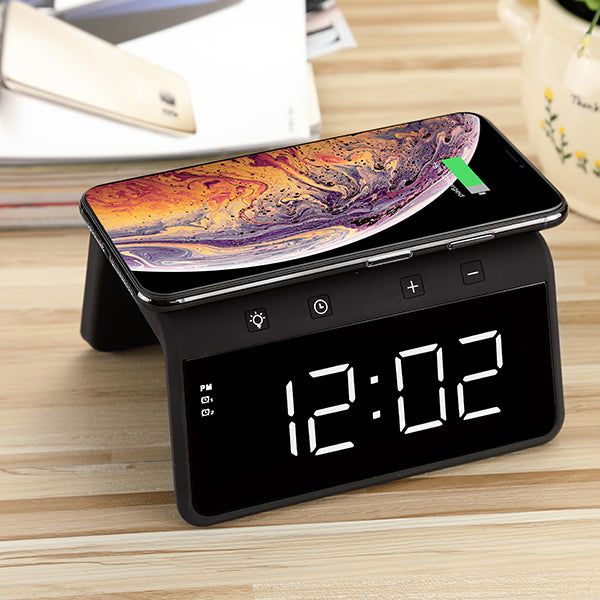 מטען אלחוטי 10W משולב שעון דיגטלי עם תאורת לד הדמיה