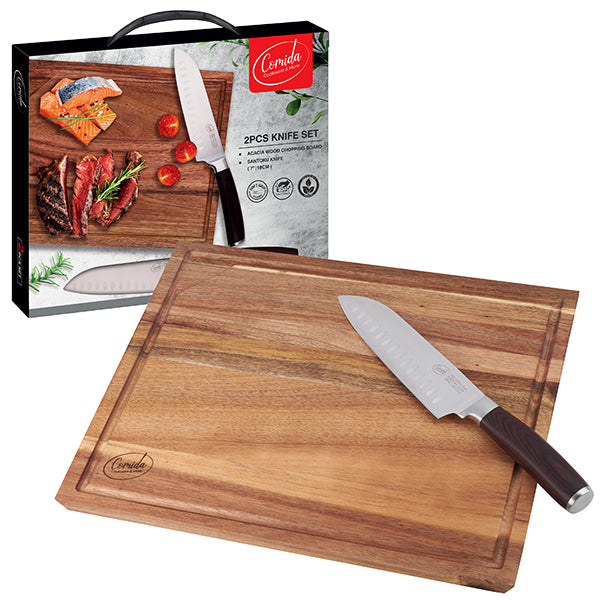 מארז סכין סנטוקו עם קרש חיתוך איכותי