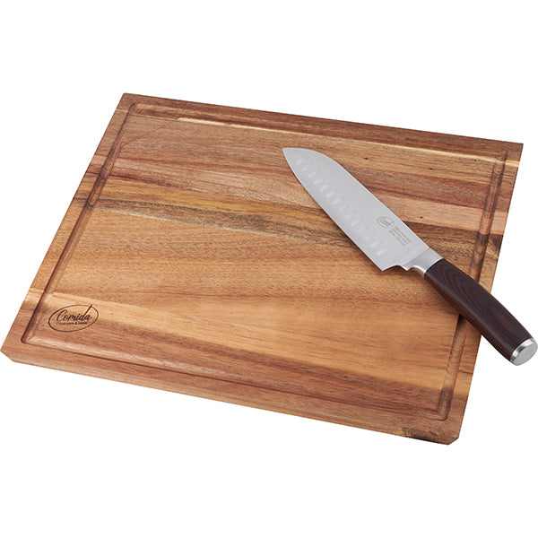 מארז קרש חיתוך איכותי עם סכין סנטוקו