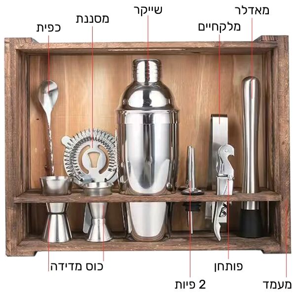 ערכת ברמן מעוצבת ואיכותית 10 חלקים במעמד עץ - פירוט