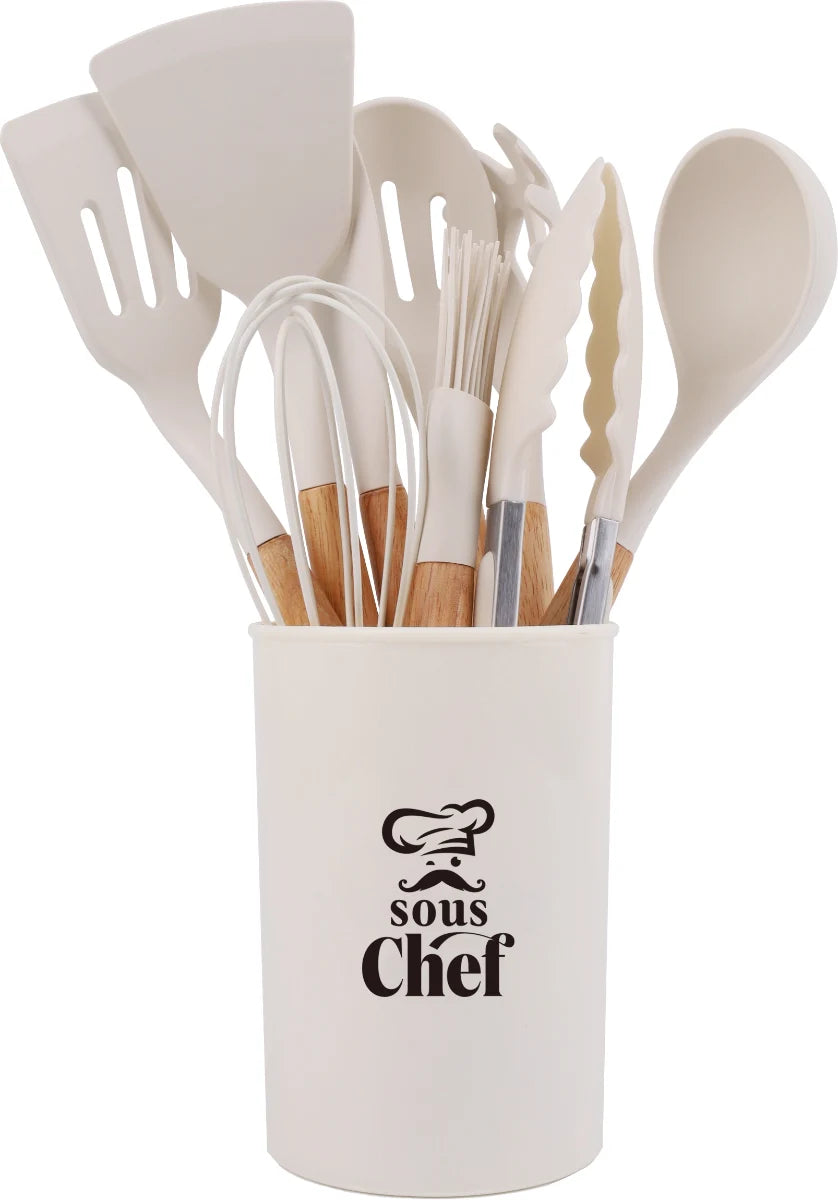 סט כלי סיליקון לבישול 10 חלקים לבן