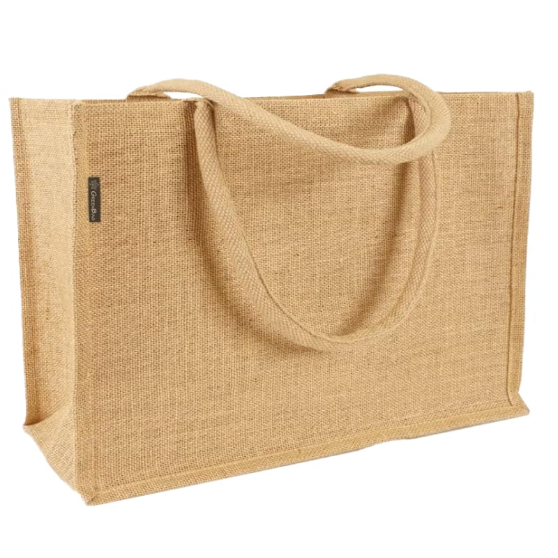 תיק מעוצב מבד יוטה - מבט מהצד