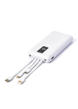 מטען נייד 10,000 mAh עם כבלים מובנים לבן