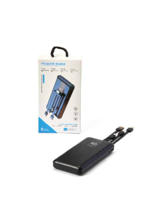 מטען נייד 10,000 mAh עם כבלים מובנים מארז