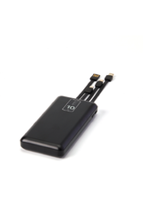 מטען נייד 10,000 mAh עם כבלים מובנים שחור