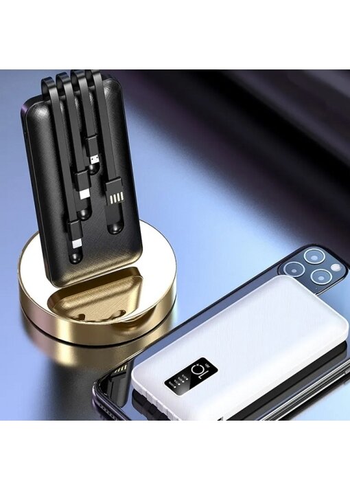מטען נייד 10,000 mAh עם כבלים מובנים הדמייה