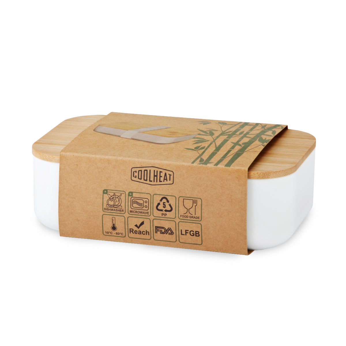 קופסת אוכל מהודרת עם מכסה במבוק – לבן