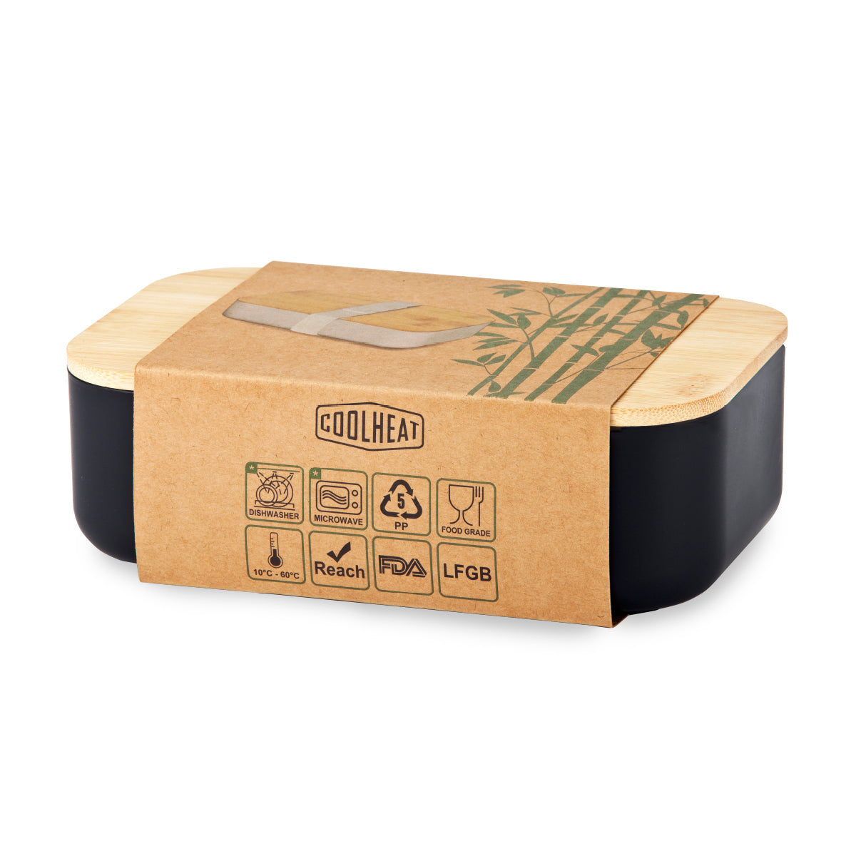 קופסת אוכל מהודרת עם מכסה במבוק – שחור