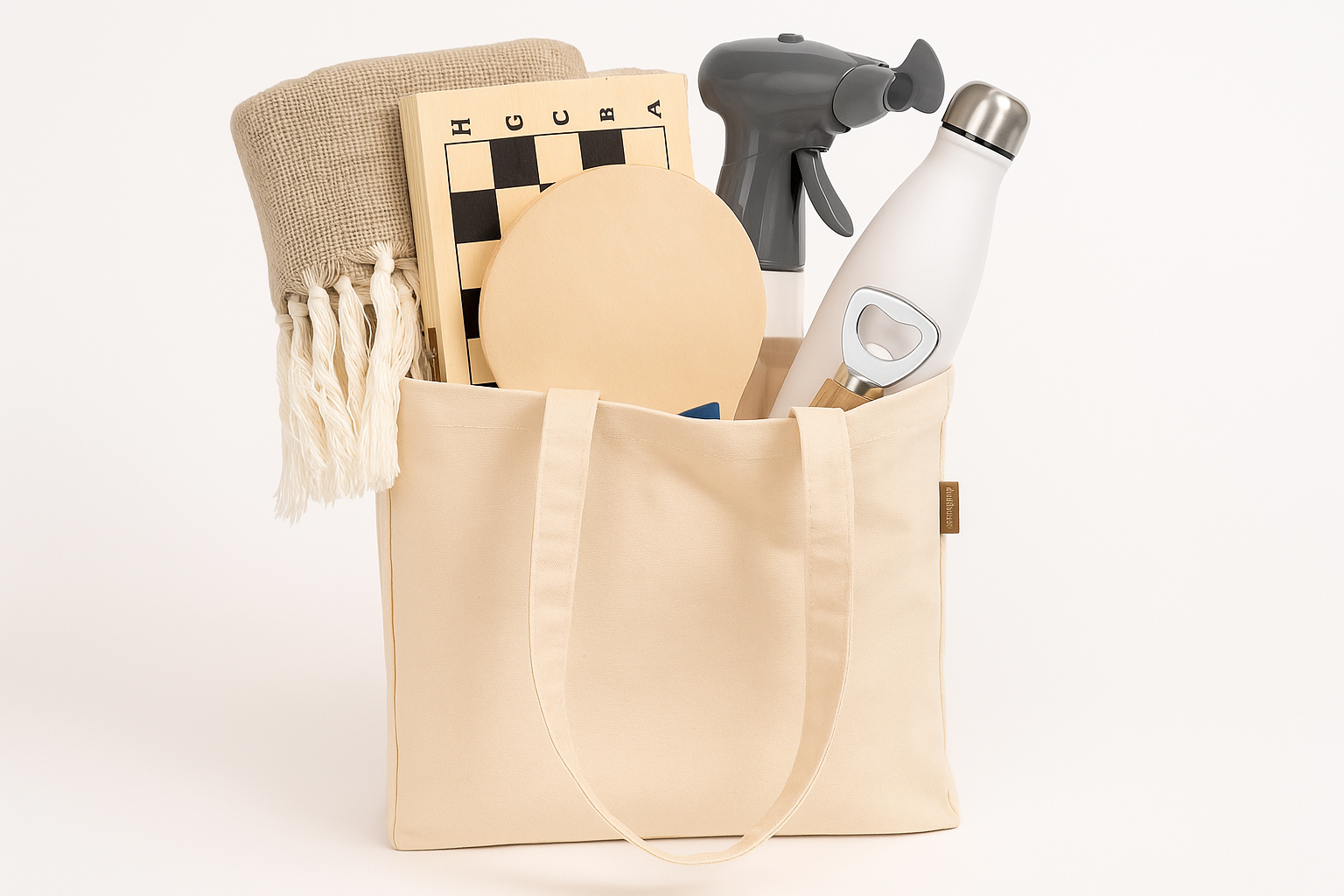 סט קיץ קליפטון 7 חלקים - תיק כותנה , מגבת חוף , מטקות ,לוח שש בש