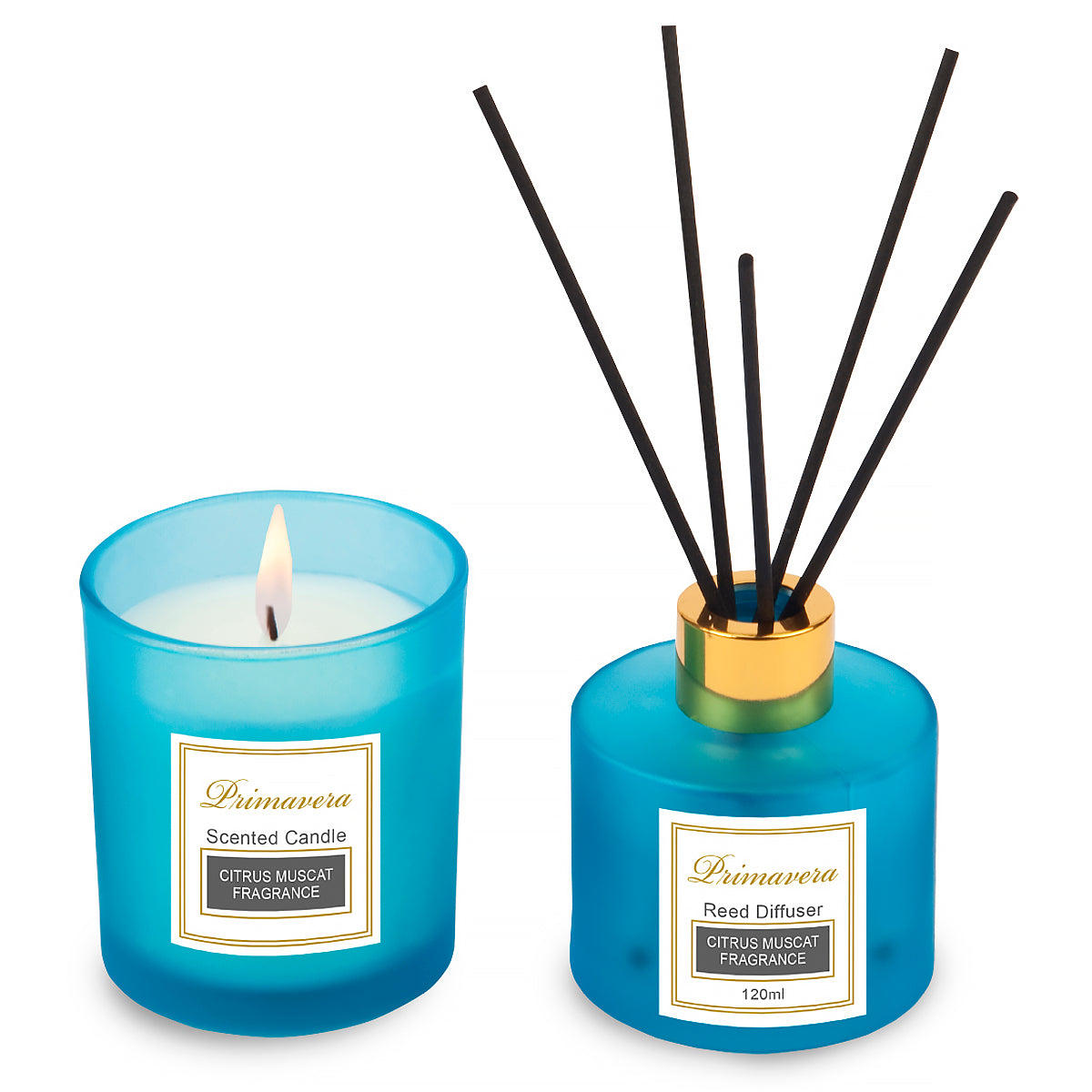 מפיץ ריח ונר ריחני תואם באריזת מתנה תכלת