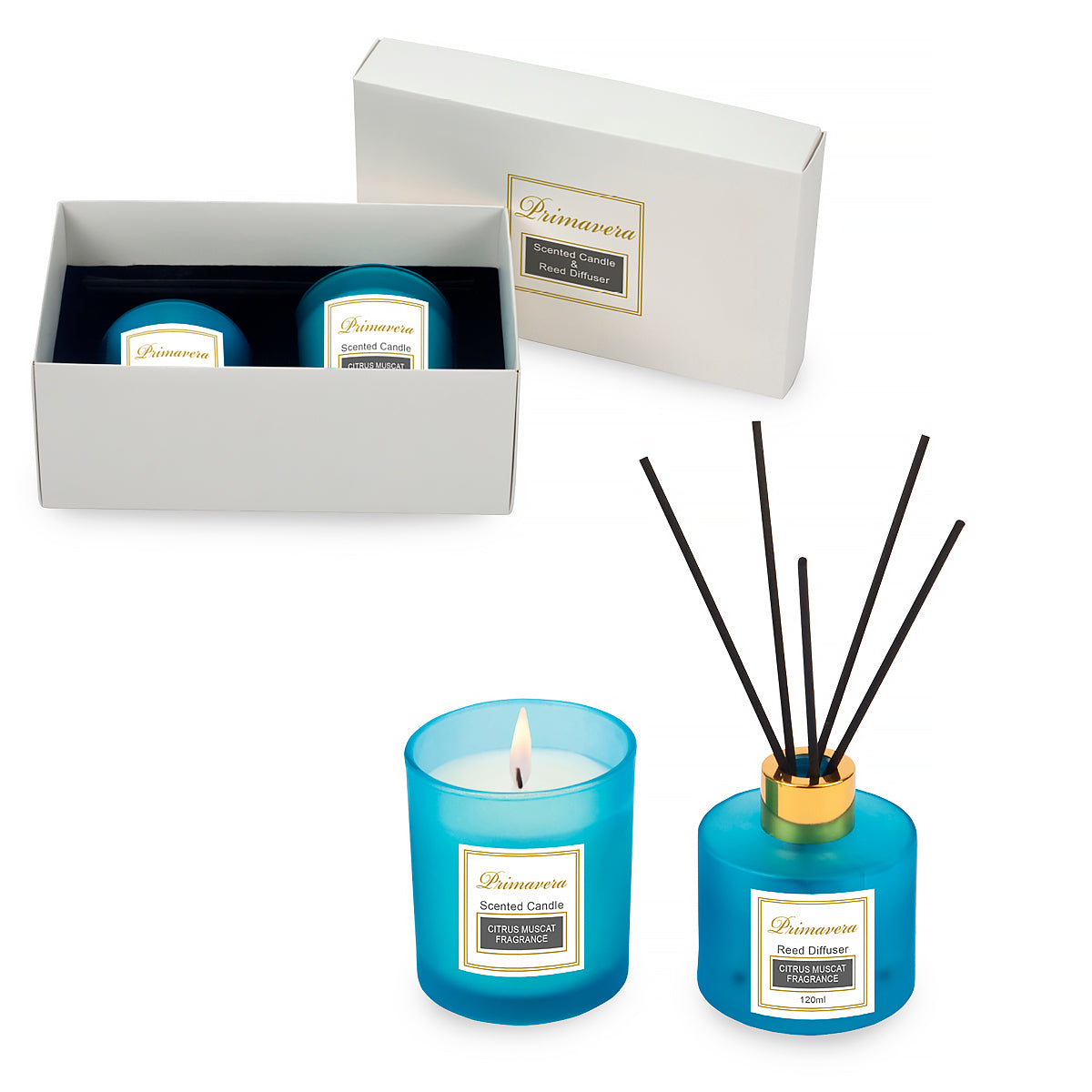 מפיץ ריח ונר ריחני תואם באריזת מתנה 