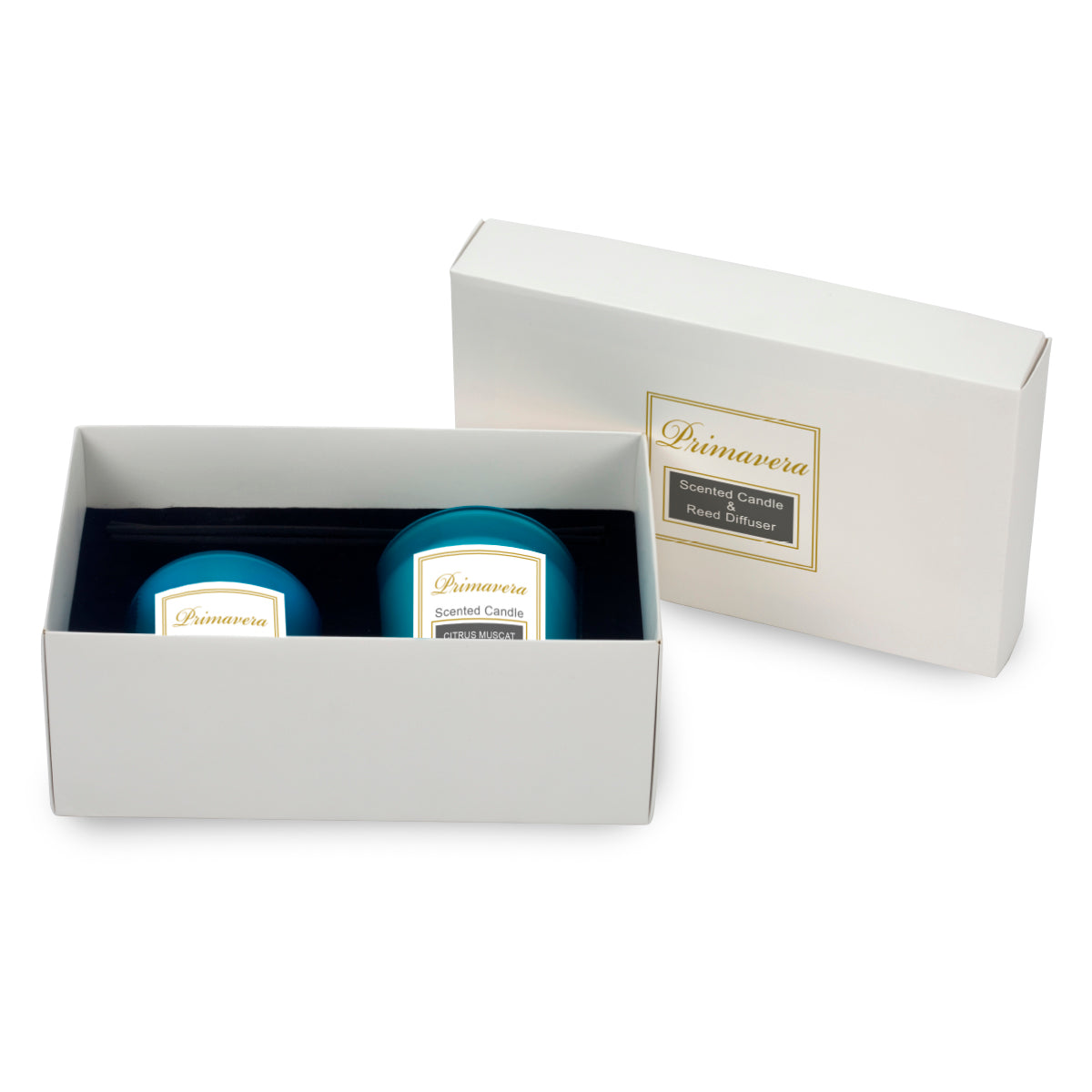 מפיץ ריח ונר ריחני תואם באריזת מתנה תכלת