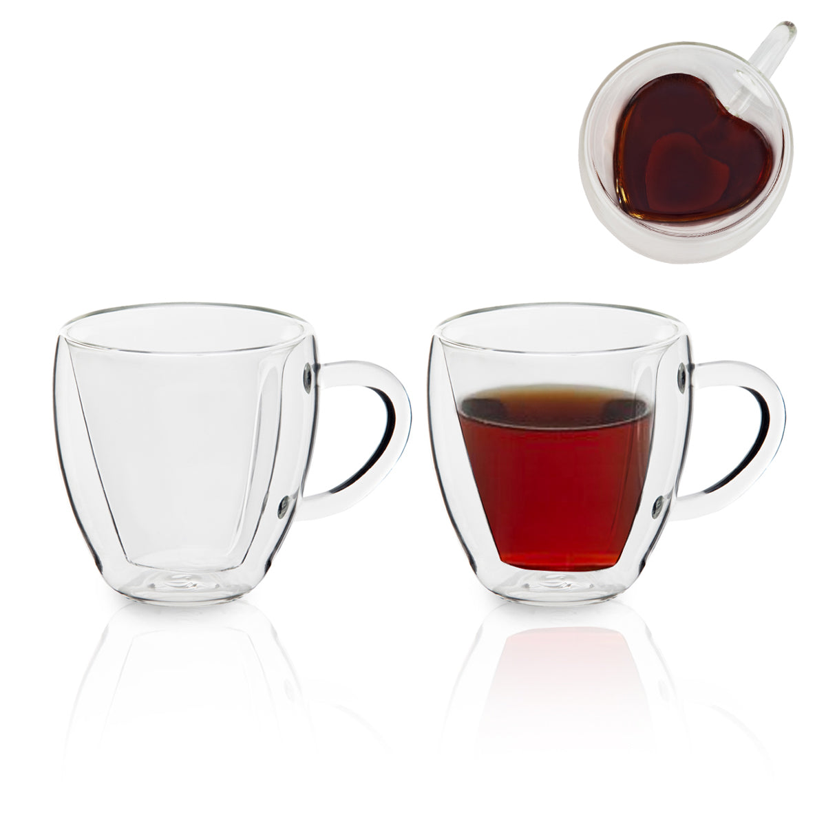 זוג כוסות זכוכית דופן כפולה 250 מ"ל - לב