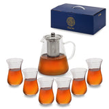 מארז קנקן תה 1.2 ליטר עם פילטר ו-6 כוסות זכוכית עם שתייה