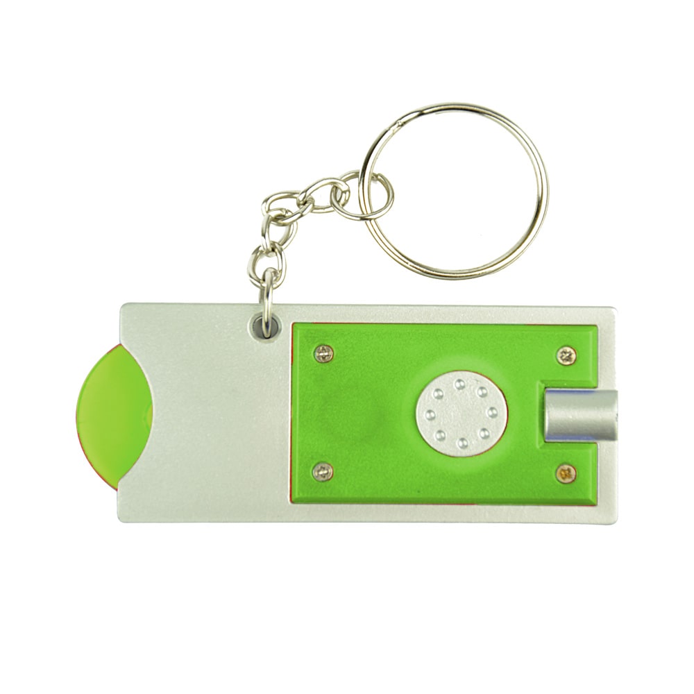 מחזיק מפתחות פנס עם מטבע עגלות ירוק