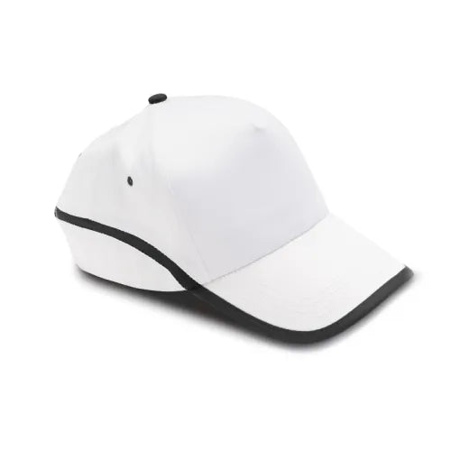 כובע מצחיה לבן מכותנה 5 פאנלים שחור