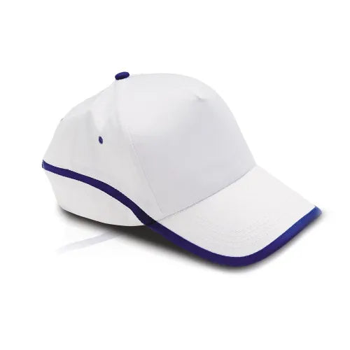 כובע מצחיה לבן מכותנה 5 פאנלים כחול