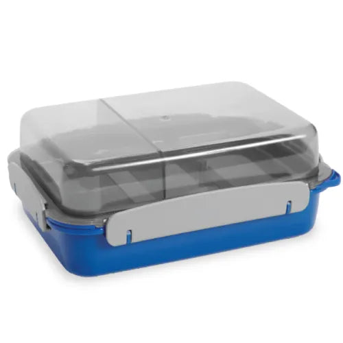 קופסת אוכל 2 קומות מתקפלת עם אטימת סיליקון כחול