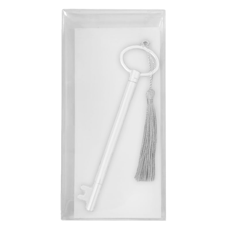 סט פנקס ועט בצורת מפתח לבן