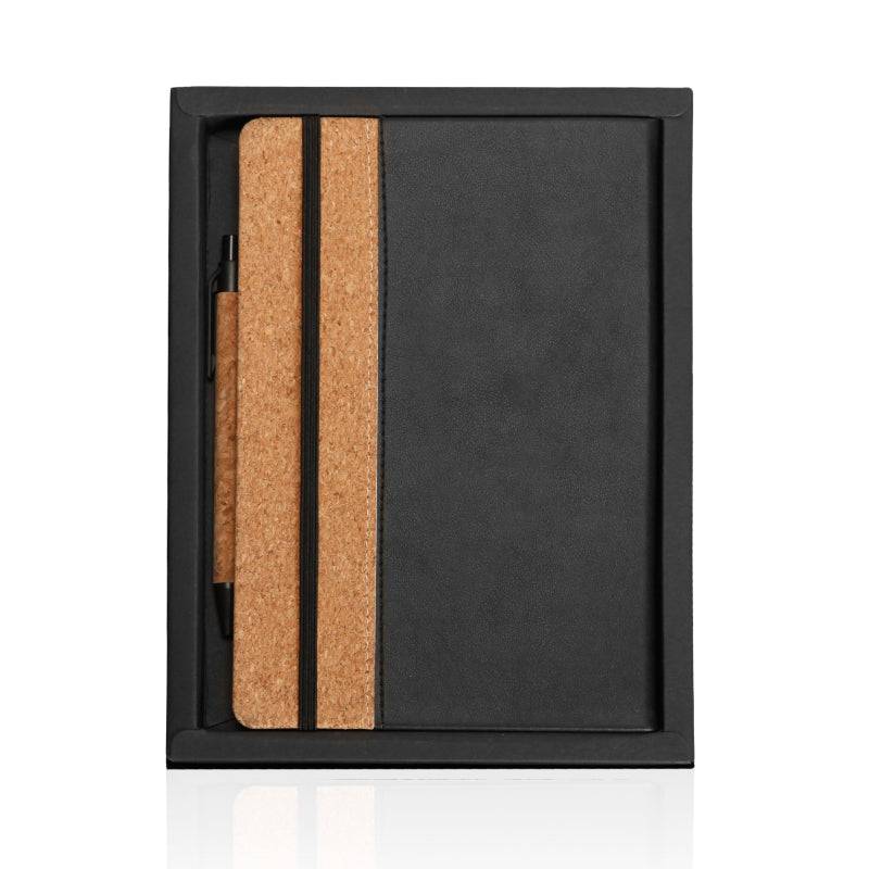 מארז מחברת ועט משעם בשילוב דמוי עור מבט מלמעלה