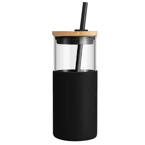 כוס בקבוק זכוכית עם כיסוי סיליקון וקש 450 מ"ל – וולקנו