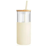 כוס בקבוק זכוכית עם כיסוי סיליקון וקש 450 מ"ל – וולקנו