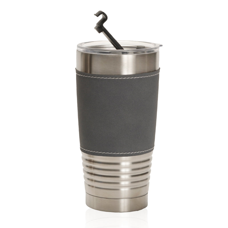 כוס תרמית איכותית 450 מ"ל עם חבק דמוי עור אפור