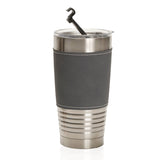 כוס תרמית איכותית 450 מ"ל עם חבק דמוי עור אפור