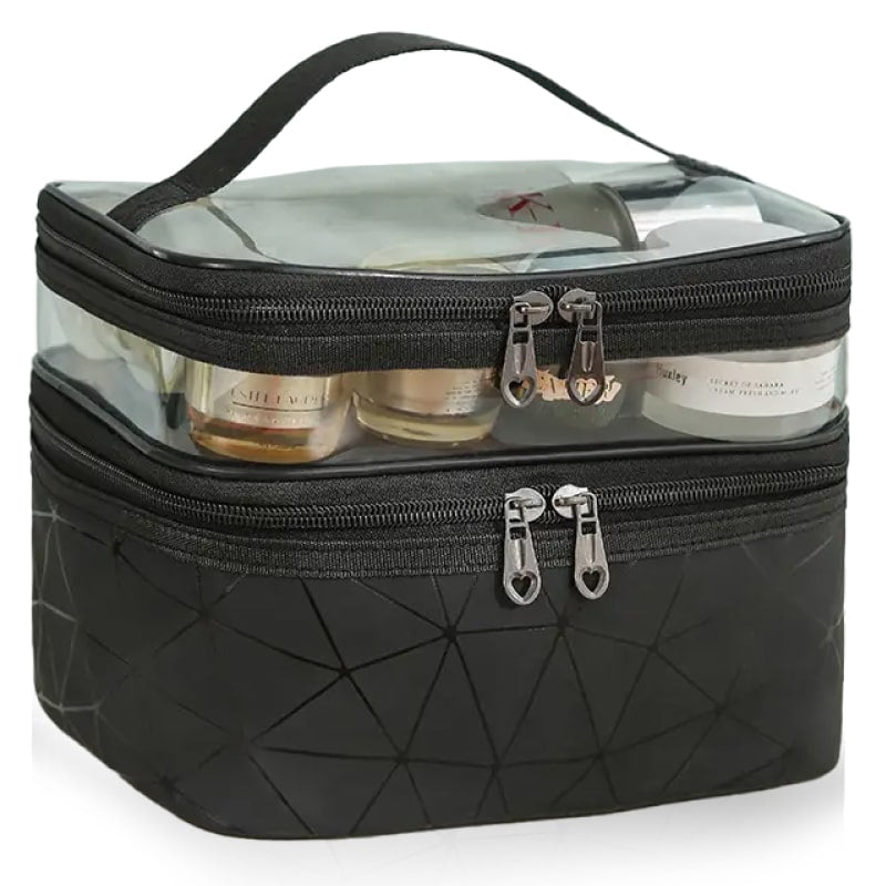 תיק רחצה גדול דמוי עור עמיד למים בעיצוב יוקרתי שחור 