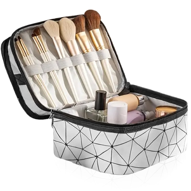 תיק רחצה גדול דמוי עור עמיד למים בעיצוב יוקרתי לבן פתוח