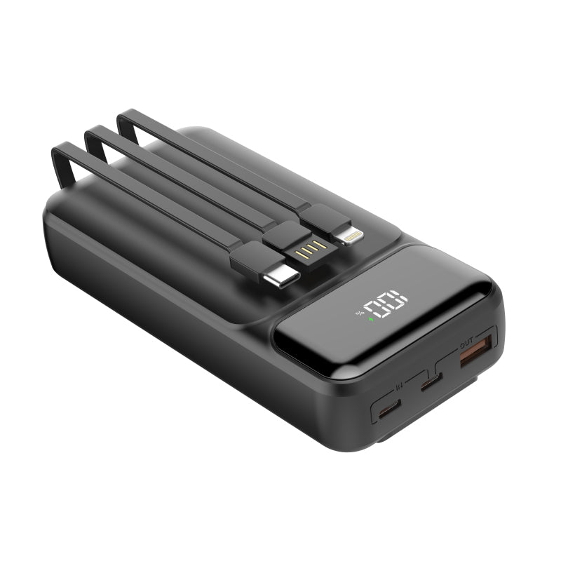 מטען נייד טעינה מהירה במיוחד 20,000 mAh - כבלים שחור