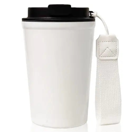 כוס תרמית עם רצועת נשיאה  לבן