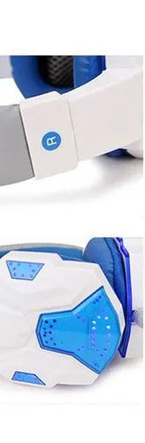 אוזניות גיימיניג מעוצבות עם תאורת LED ומיקרופון לבן תכלת